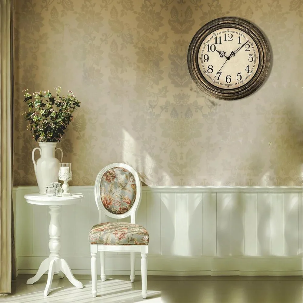 Small Retro Wall Clock, 12'' Non Ticking Classic Silent Vintage Wall Clocks Deco
